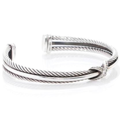 David Yurman Sterling Silver Diamond Crossover X Cuff 5 of 7