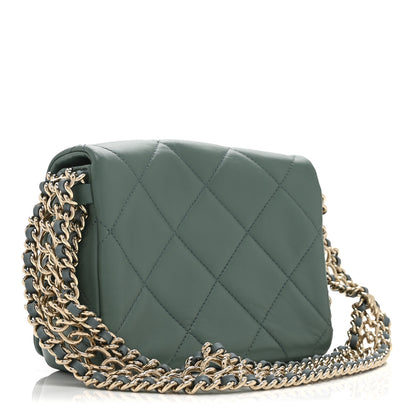 Chanel Lambskin Quilted Mini Chain Rows Flap  Green 3 of 10