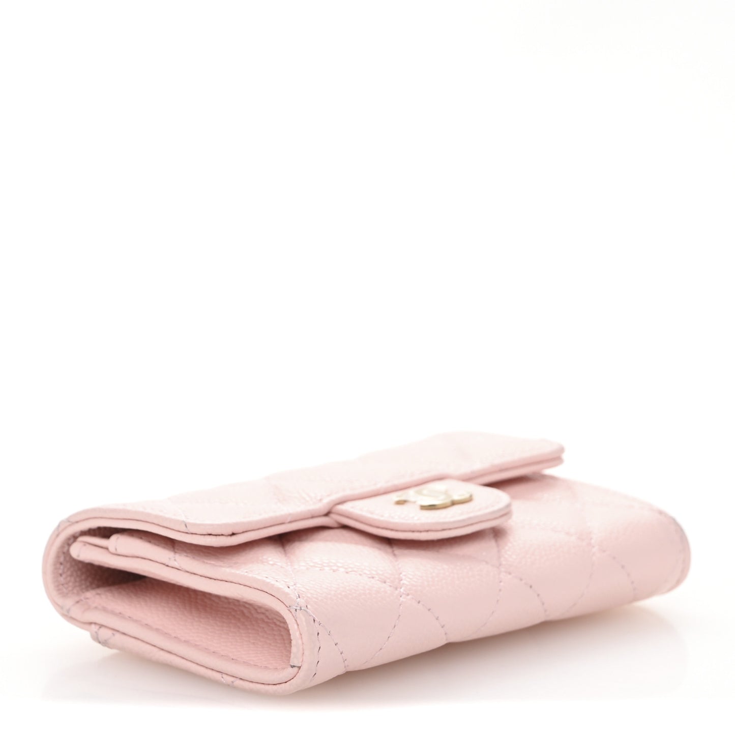 Caviar Quilted Flap Card Holder Wallet Light Pink