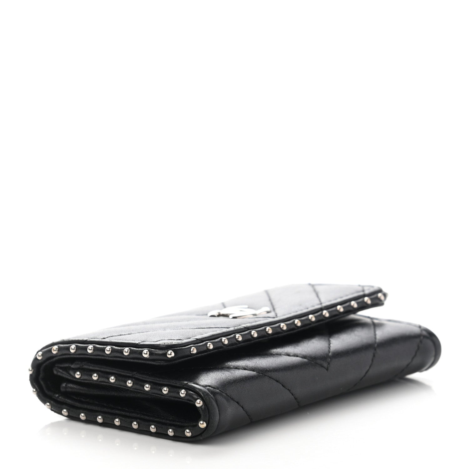 Chanel Lambskin Chevron Quilted Studded Flap Card Holder Black 4 of 12