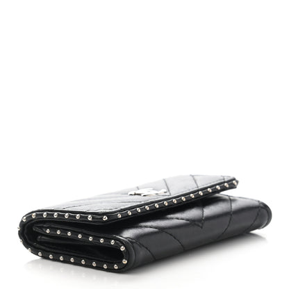 Chanel Lambskin Chevron Quilted Studded Flap Card Holder Black 4 of 12