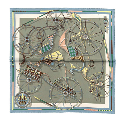 Hermes Silk Voitures en Equilibre Scarf 45 Vert Amande Bleu Glacier Jaune 1 of 3