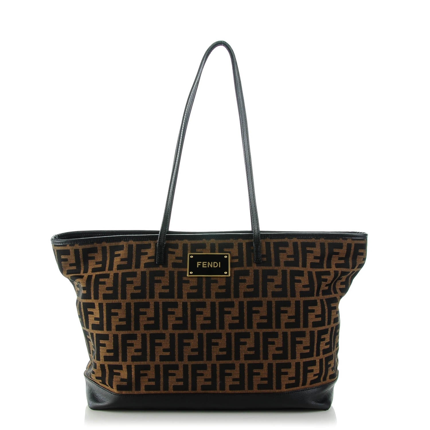 Fendi Zucca Vitello Elite Medium Roll Tote Tobacco Black 1 of 11