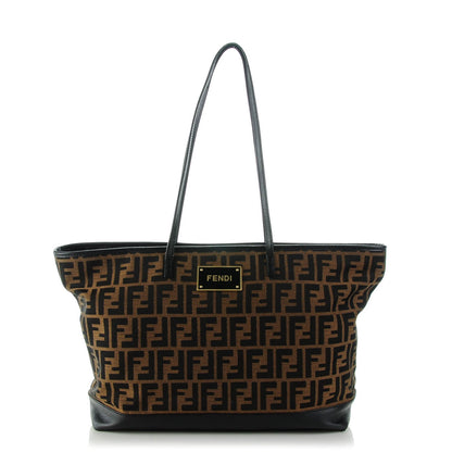 Fendi Zucca Vitello Elite Medium Roll Tote Tobacco Black 1 of 11