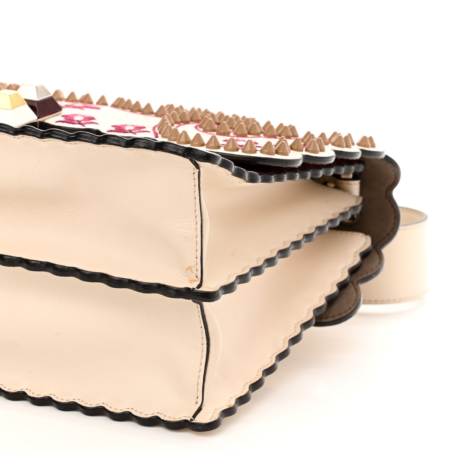 Fendi Vitello Liberty Lucido Flowers and Bows Scalloped Studded Kan I Shoulder Bag Camelia Black Cherry 10 of 16