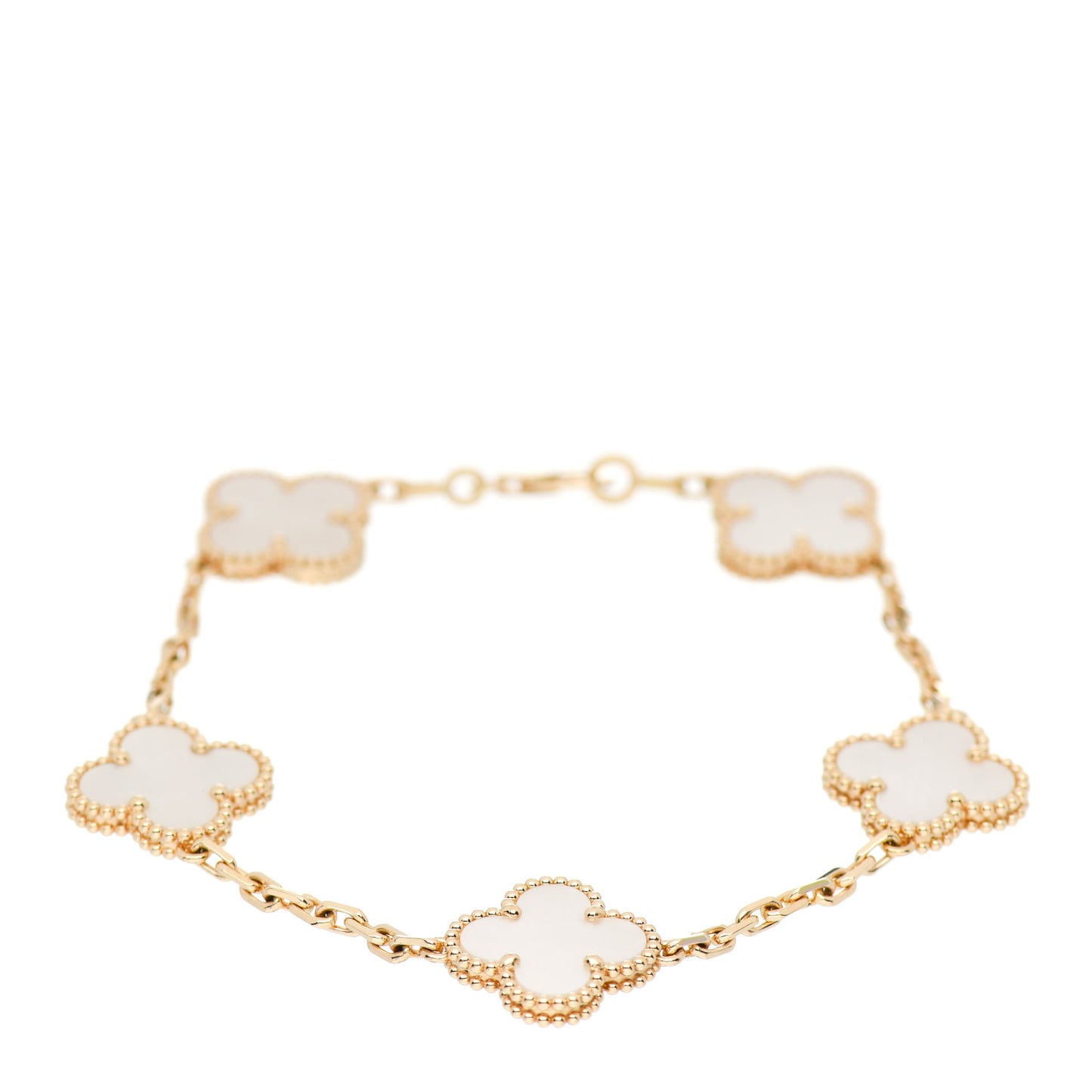 18K Yellow Gold Mother of Pearl 5 Motifs Vintage Alhambra Bracelet