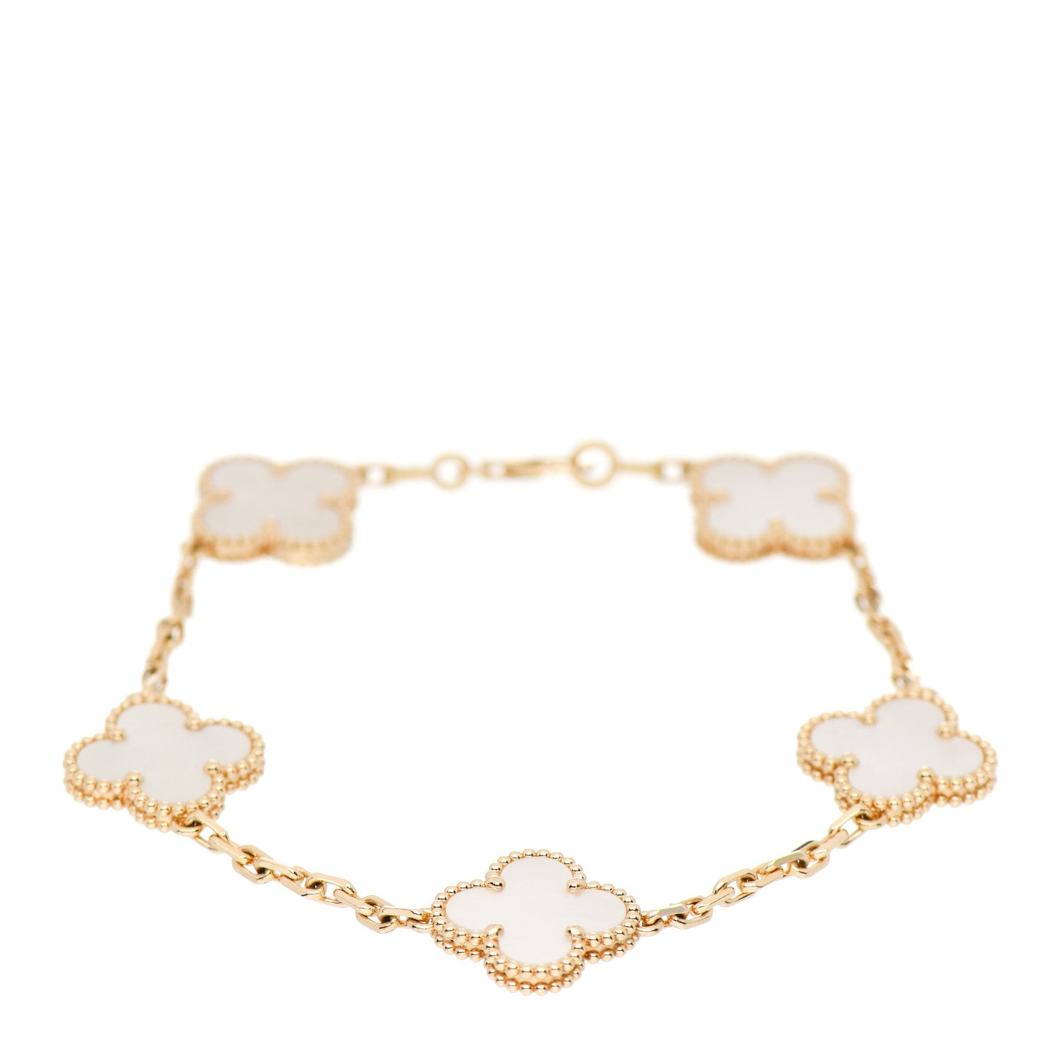 Van Cleef & Arpels 18K Yellow Gold Mother of Pearl 5 Motifs Vintage Alhambra Bracelet 1 of 4