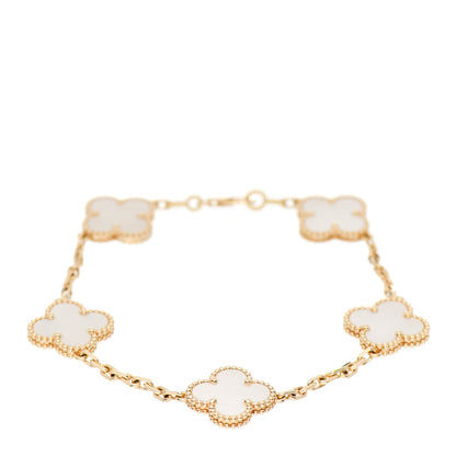 Van Cleef & Arpels 18K Yellow Gold Mother of Pearl 5 Motifs Vintage Alhambra Bracelet 1 of 4