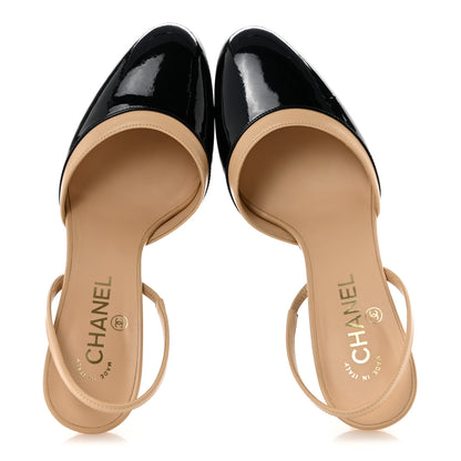 Chanel Patent Lambskin Gabrielle Slingback Pumps 40 Beige Black 2 of 10