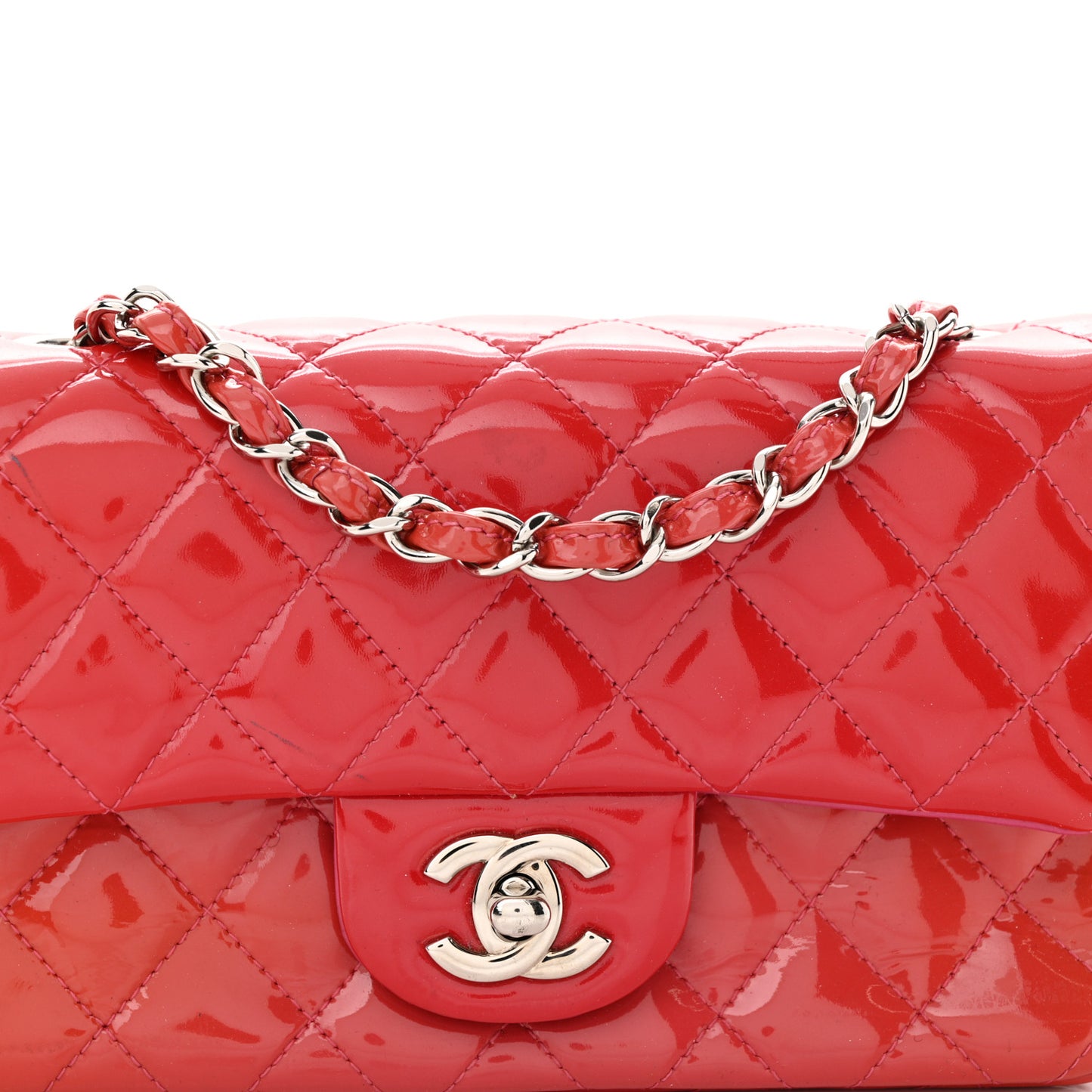 Patent Calfskin Quilted Mini Rectangular Flap Pink