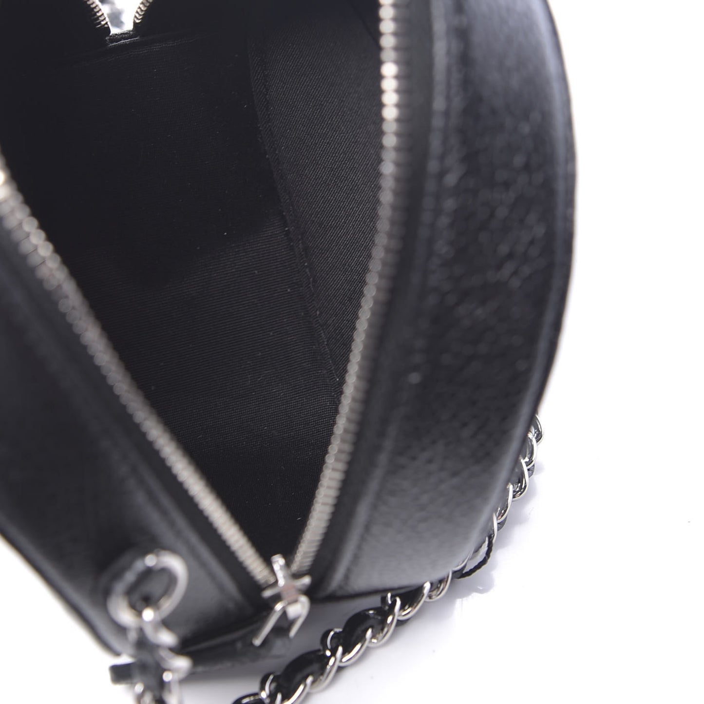 Caviar Camellia Embossed Round Clutch With Chain Black