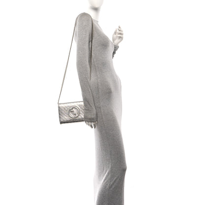 Gucci Metallic Sakai Be Green Calfskin Diagonal Stitched Blondie Wallet on Chain Silver 3 of 10