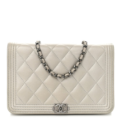 Chanel Metallic Caviar Quilted Boy Wallet On Chain WOC Silver 1 of 14