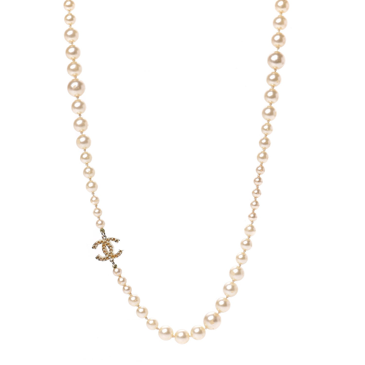 Chanel Pearl Crystal Long CC Necklace Gold 1 of 13