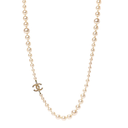 Chanel Pearl Crystal Long CC Necklace Gold 1 of 13