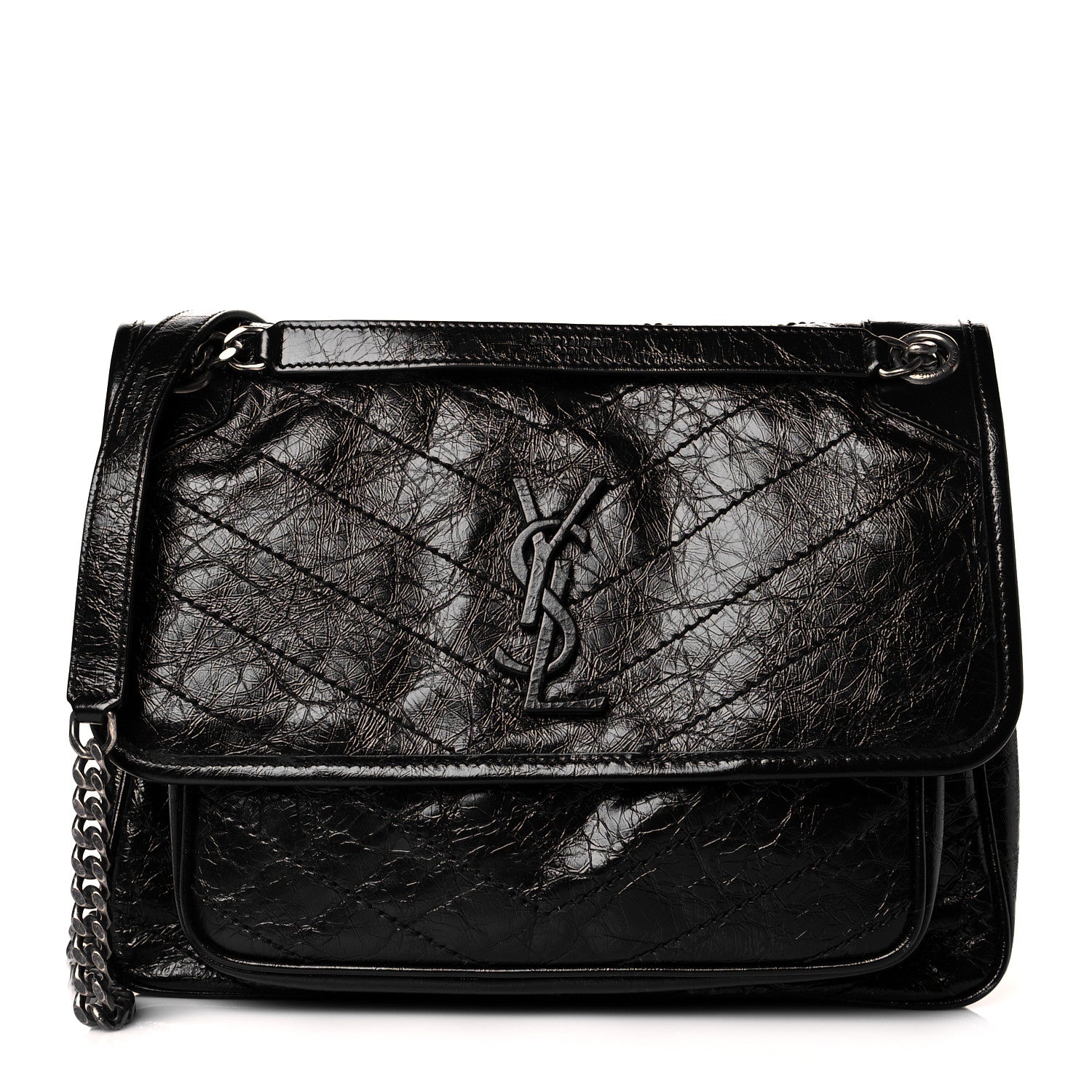 Saint Laurent Crinkled Calfskin Matelasse Monogram Medium Niki Chain Satchel Black 1 of 11