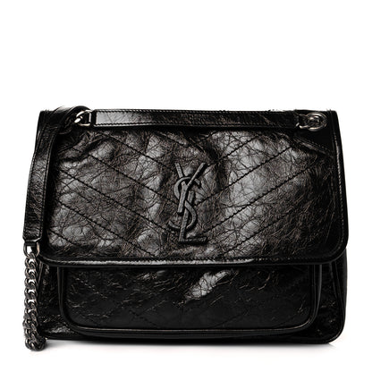 Saint Laurent Crinkled Calfskin Matelasse Monogram Medium Niki Chain Satchel Black 1 of 11