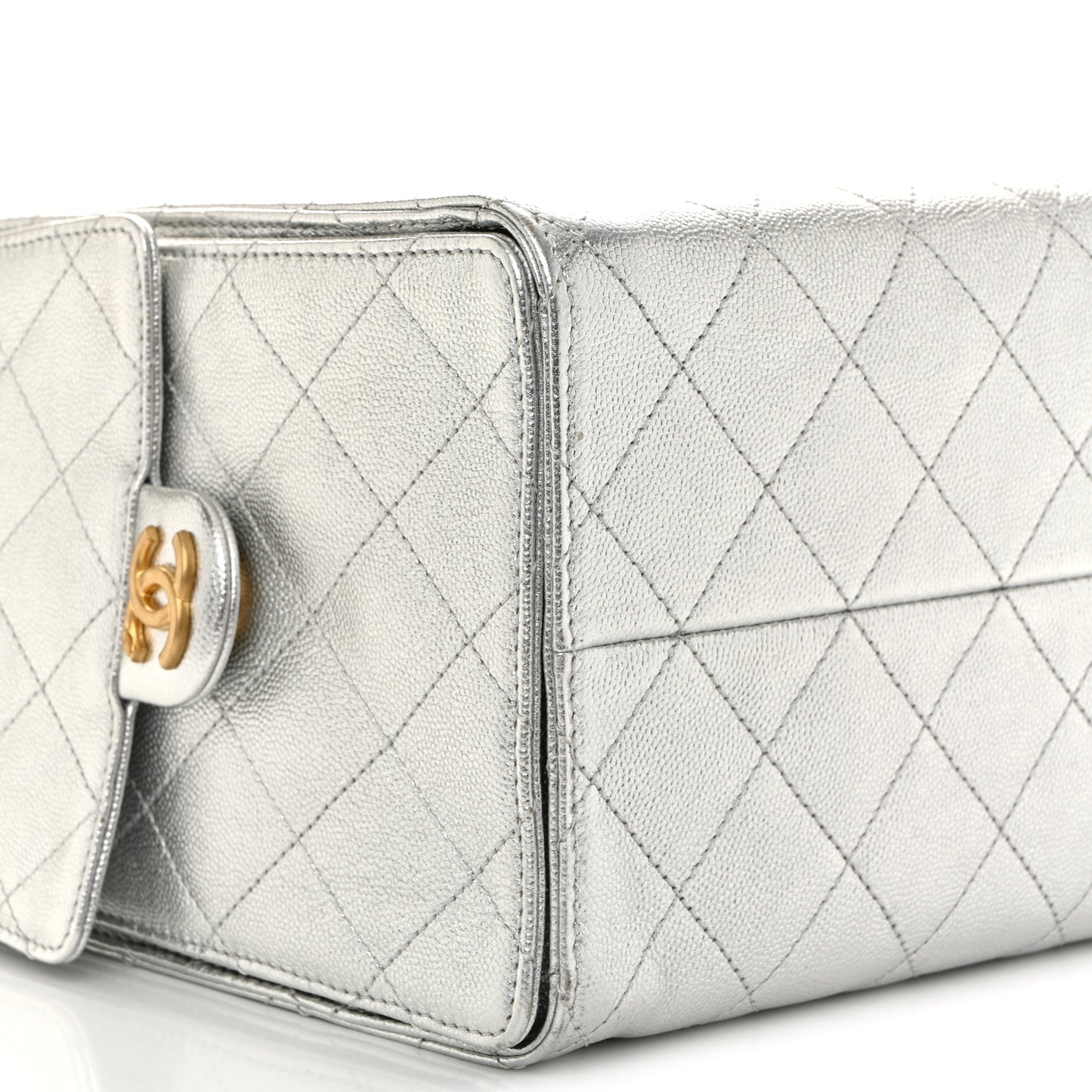 Metallic Caviar Quilted Medium Chanel 25 Handbag Silver