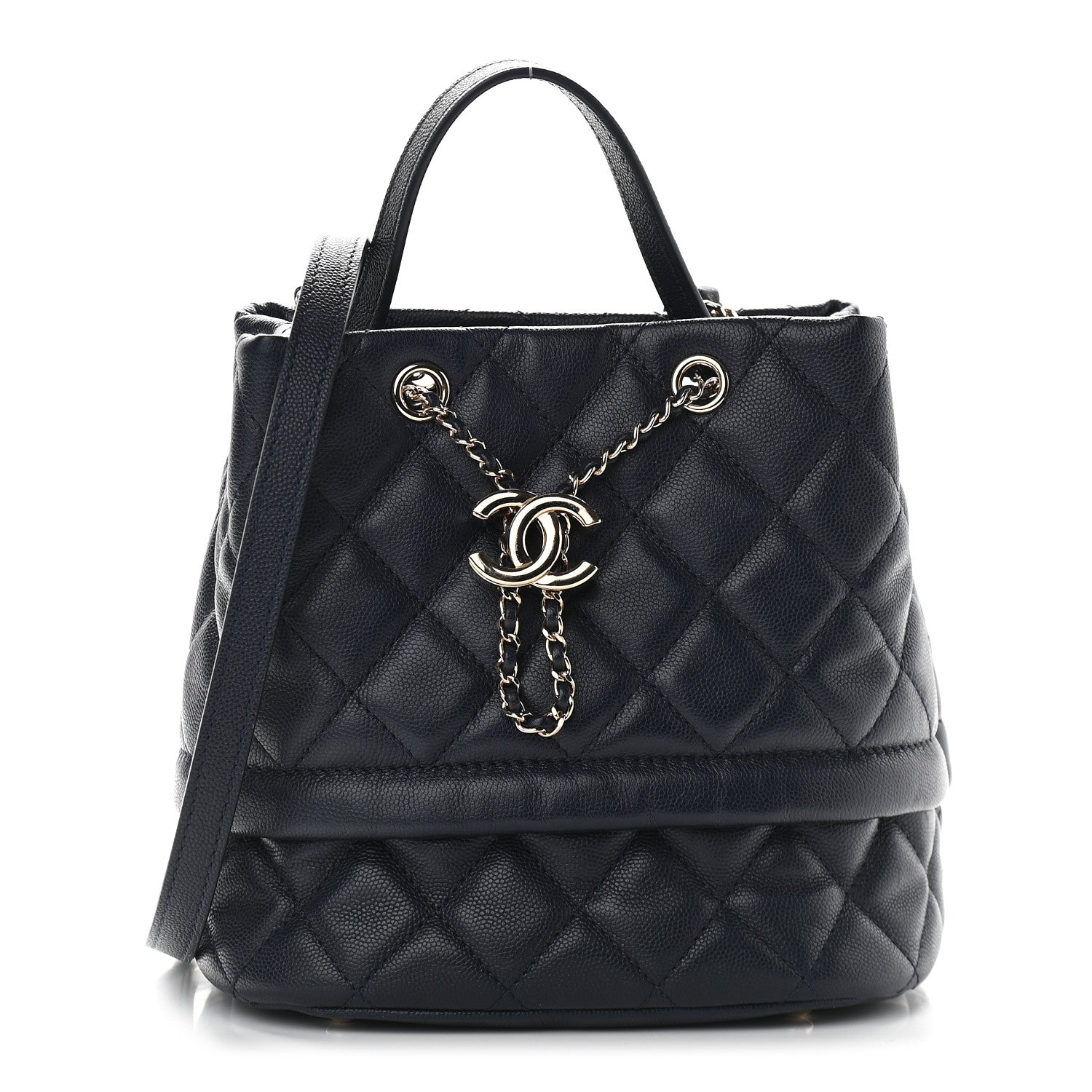 Chanel Caviar Quilted Rolled Up Bucket Drawstring Bag Navy 1 of 9