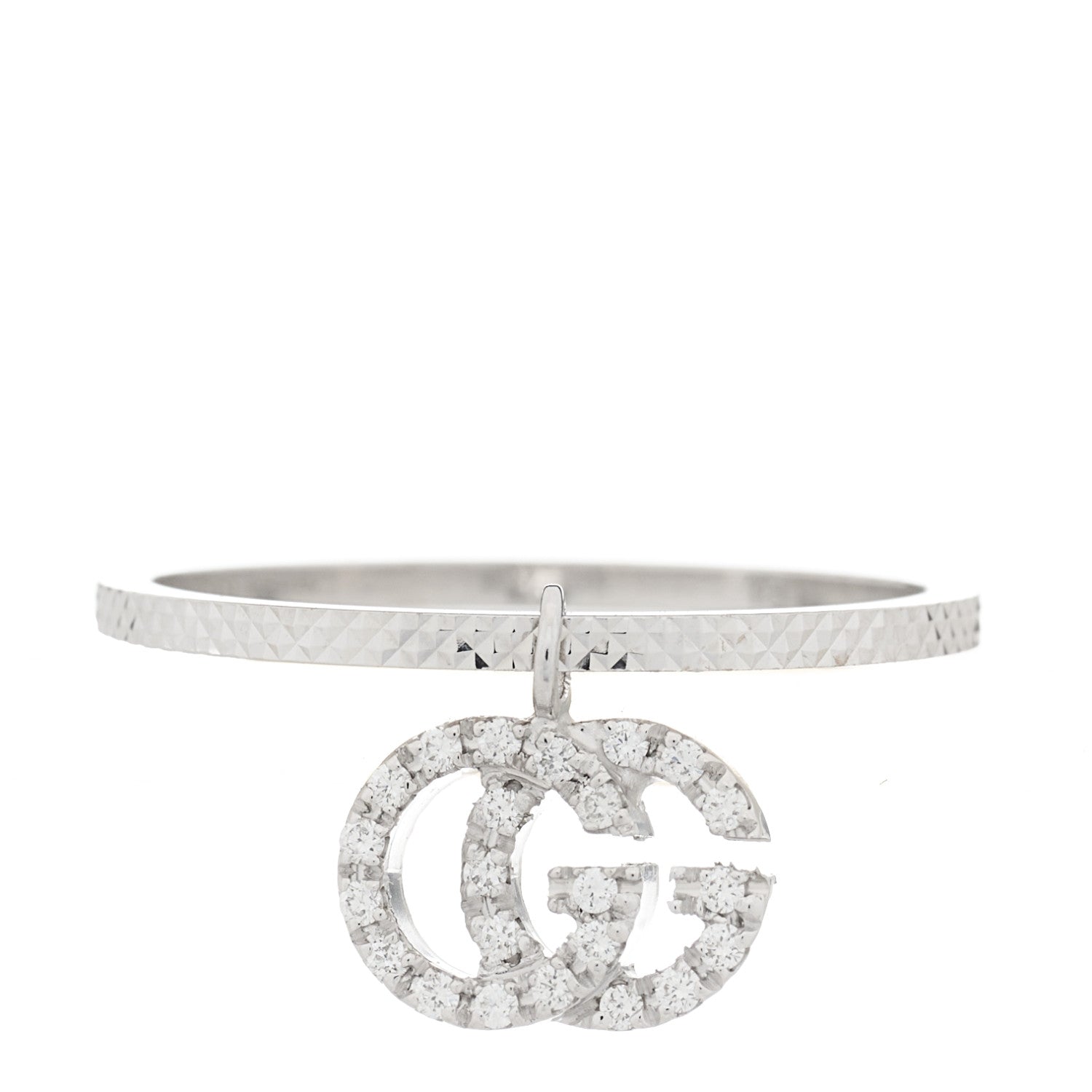 Gucci 18K White Gold Diamond Running G Charm Ring 51 5.75 1 of 7