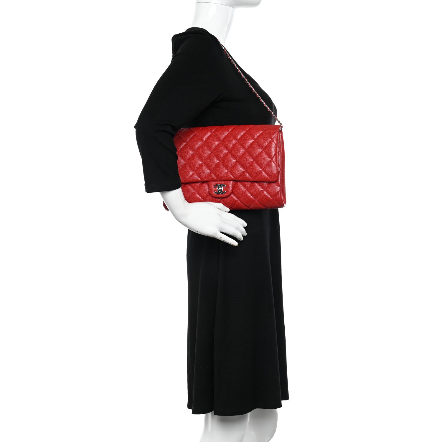 Chanel Caviar Quilted Clutch With Chain Flap Red 2 of 10