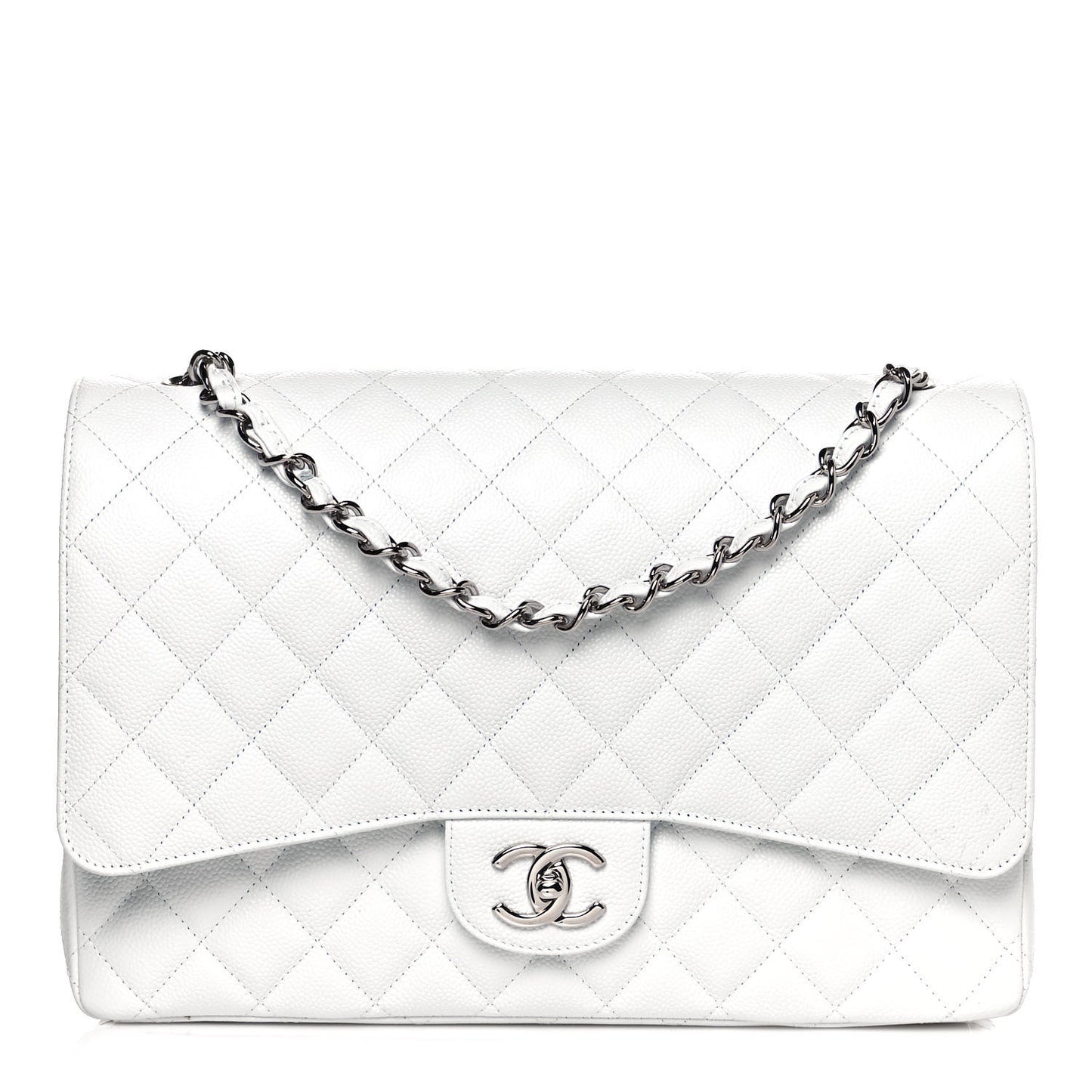 Caviar Quilted Maxi Double Flap White
