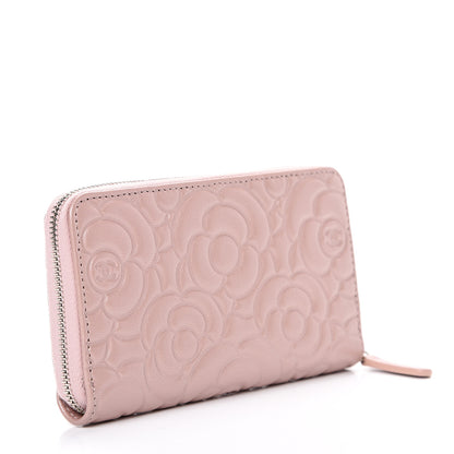 Chanel Goatskin Camellia Embossed Medium Zip Around Wallet Light Pink 2 of 8