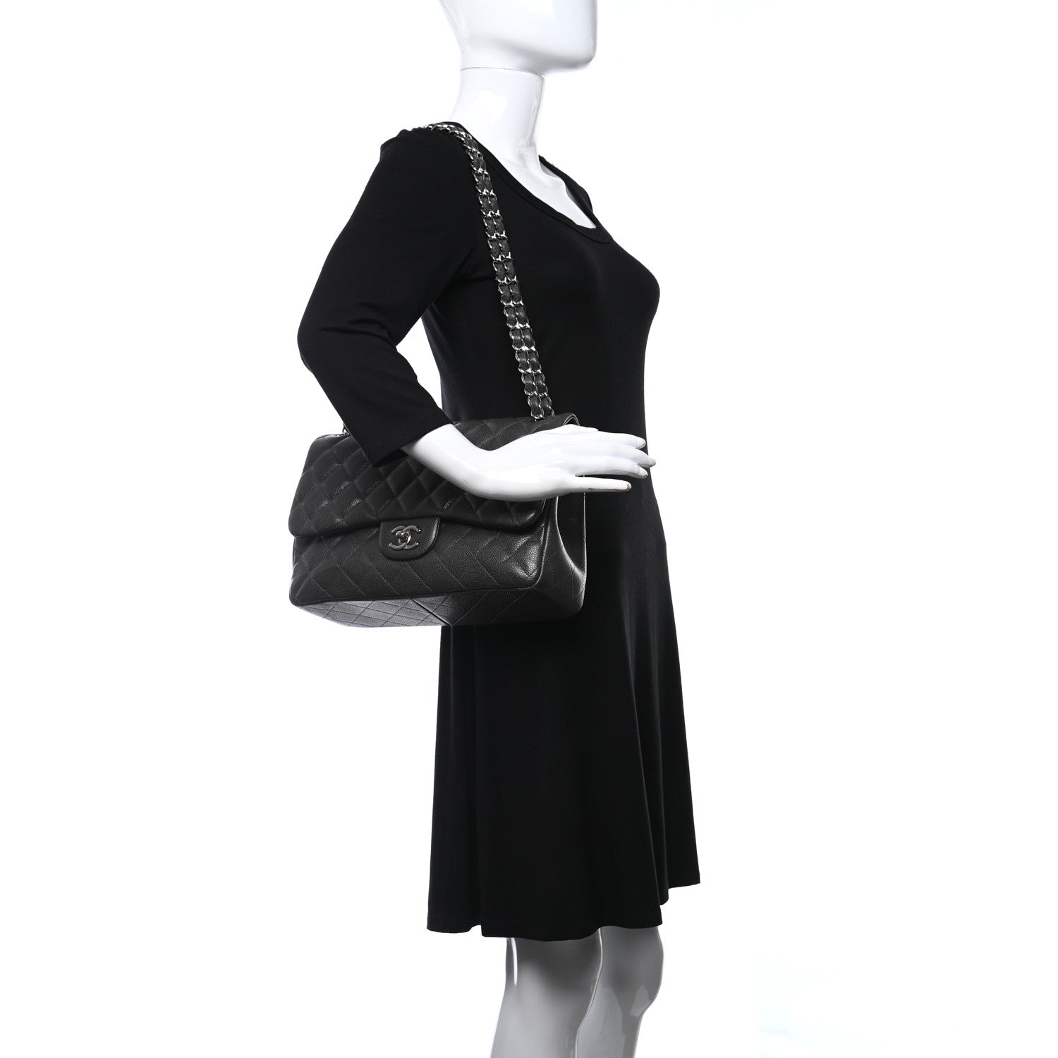 Chanel Caviar Quilted Jumbo Double Flap Dark Grey 2 of 8