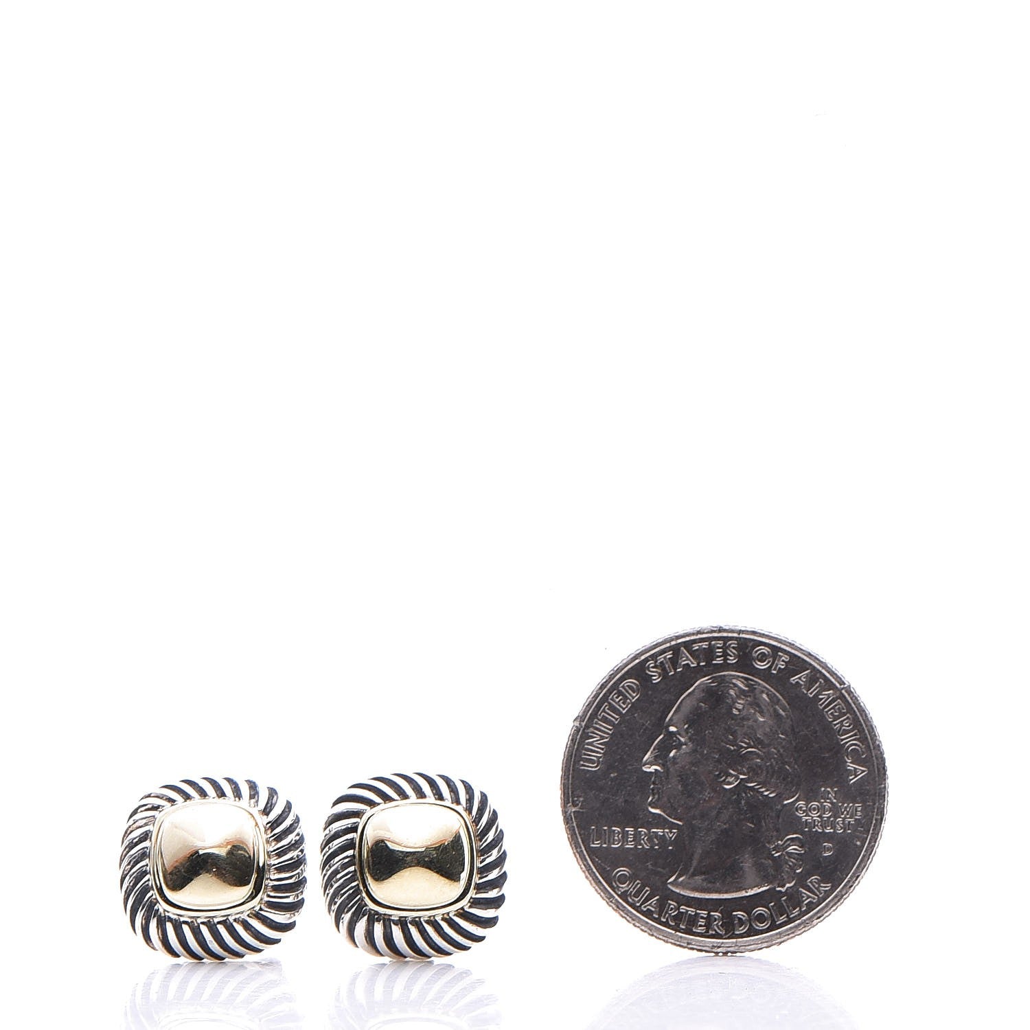 David Yurman Sterling Silver 14K Yellow Gold 7mm Albion Cable Earrings 2 of 7