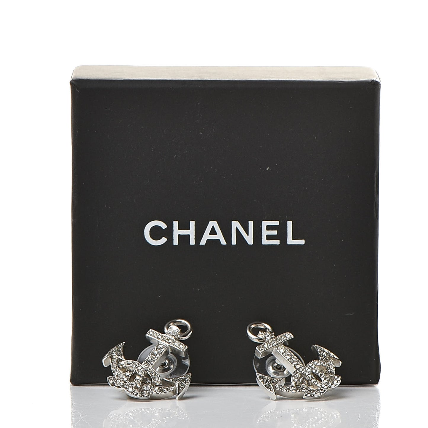 Crystal CC Anchor Earrings Silver