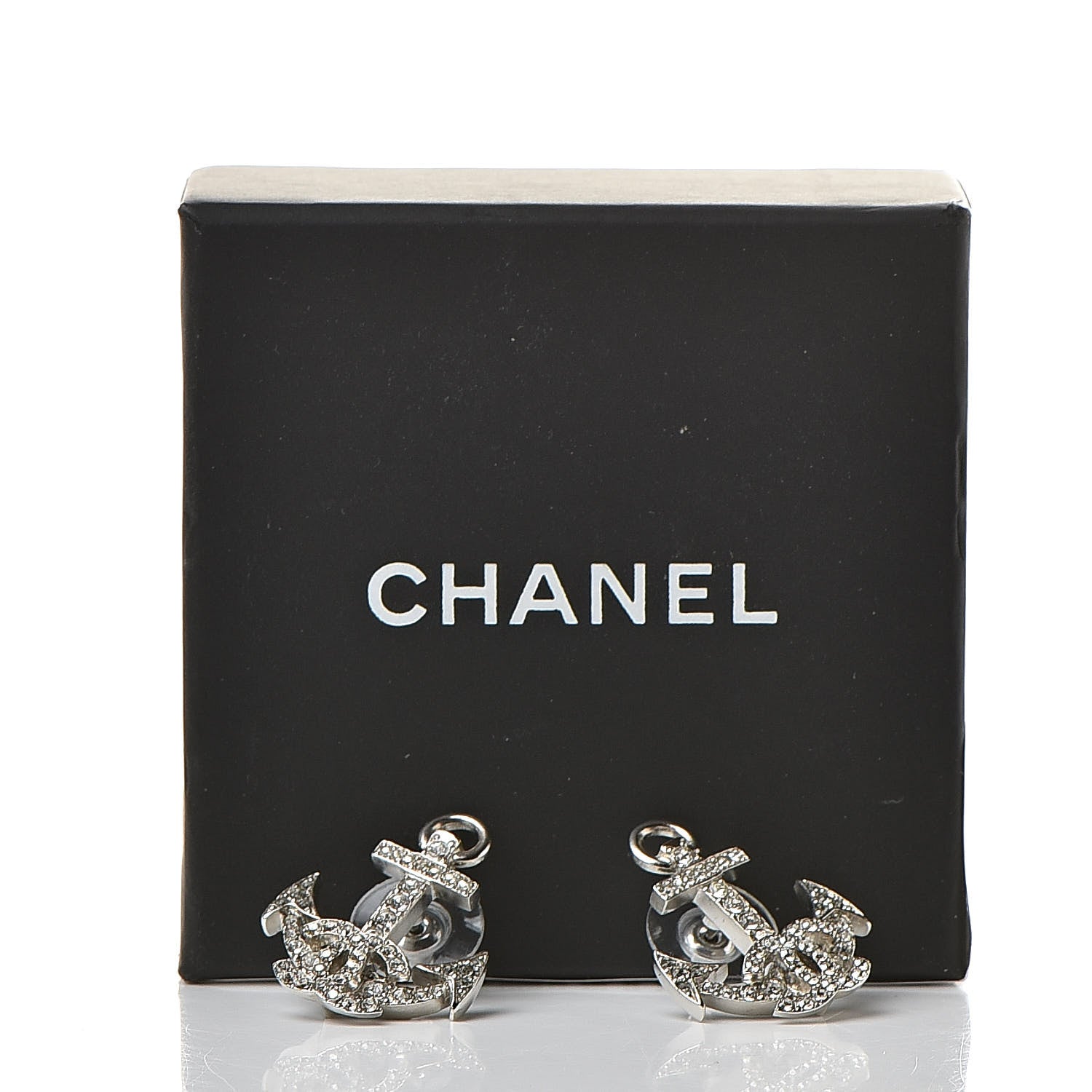 Chanel Crystal CC Anchor Earrings Silver 5 of 5