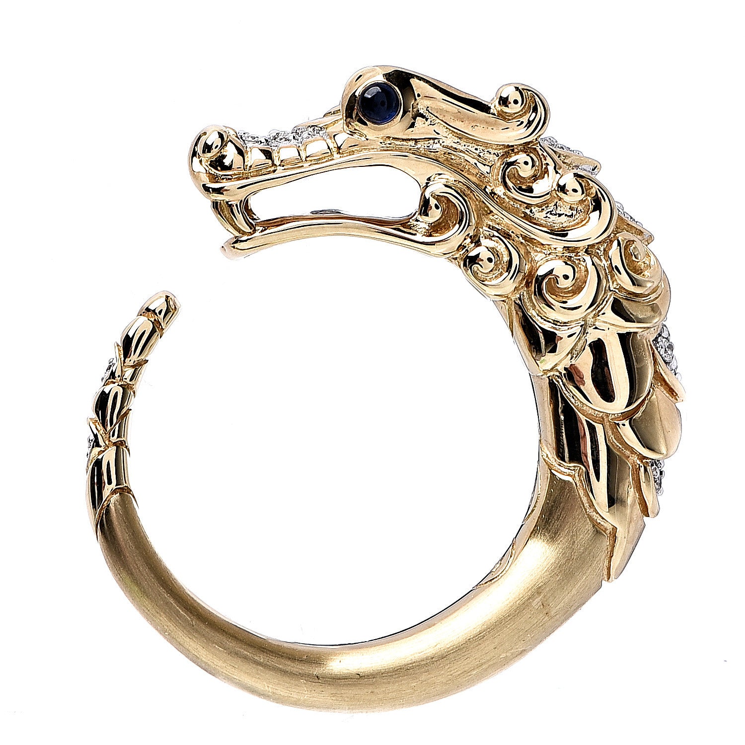 John Hardy 18K Yellow Gold Blue Sapphire Diamond Legends Naga Ring 57 8 4 of 5
