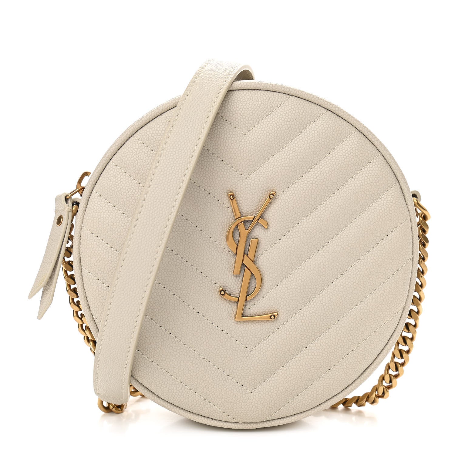 Saint Laurent Grain De Poudre Matelasse Chevron Quilted Round Vinyle Camera Bag Blanc Vintage 1 of 10