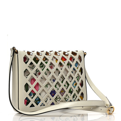 Gucci Canvas Flora Floral Calfskin Medium Cutout Shoulder Bag White Multicolor 3 of 9