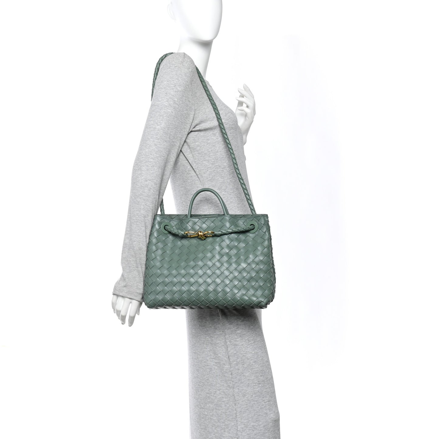 Nappa Intrecciato Medium Andiamo Shoulder Bag Aloe