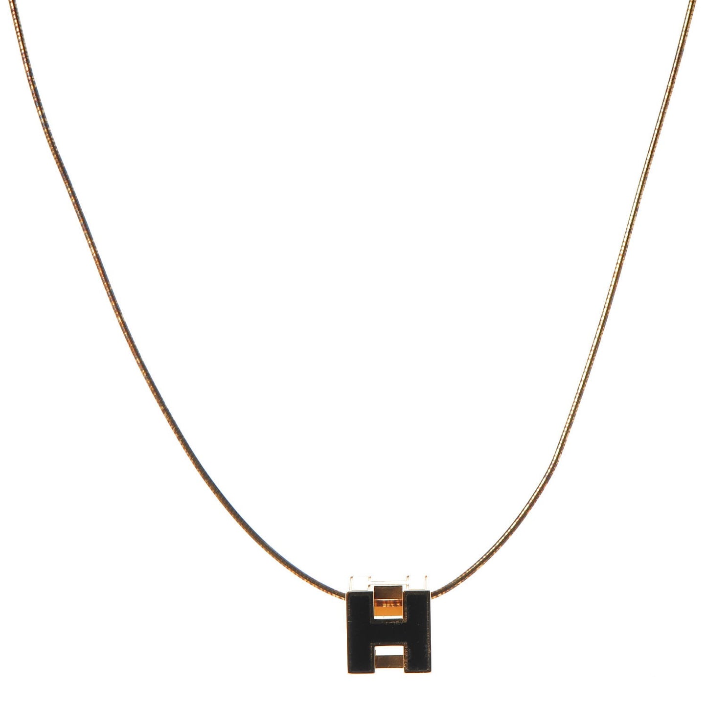 Gold Lacquered Cage d'H Pendant Necklace Black