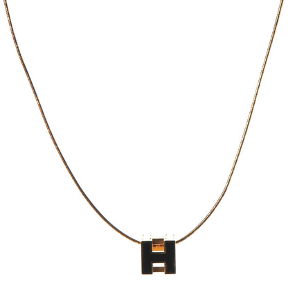 Hermes Gold Lacquered Cage d'H Pendant Necklace Black 1 of 10