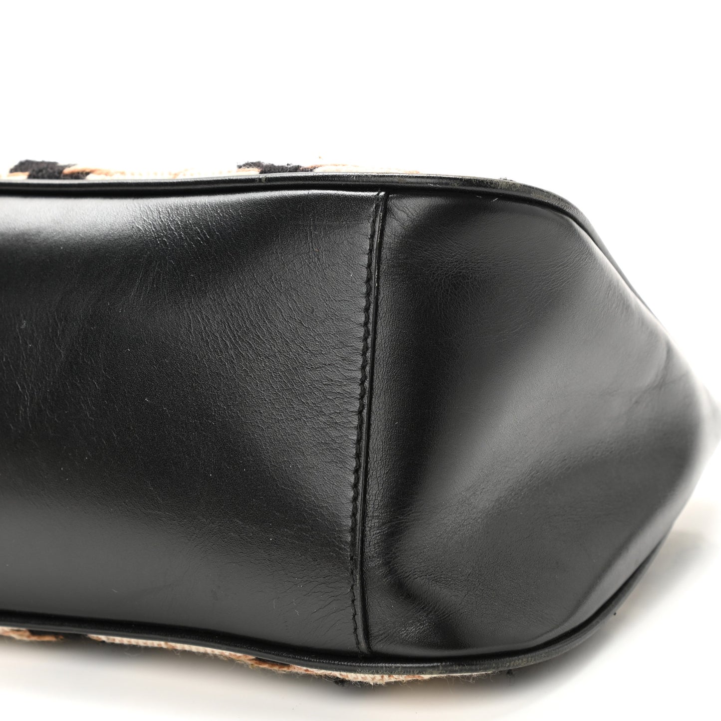 Wool Calfskin Houndstooth Top Handle Bag Black White