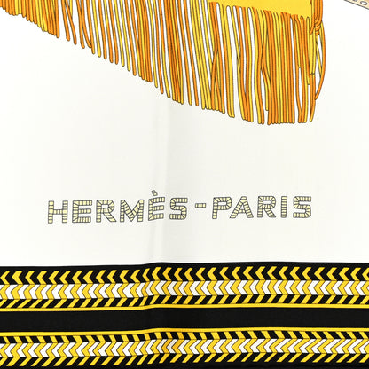 Hermes Silk Selle Des Steppes Scarf 90 White Or Black 2 of 5