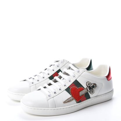 Gucci Calfskin Ayers Web Pierced Heart Embroidered New Ace Sneakers 36.5 White 3 of 9