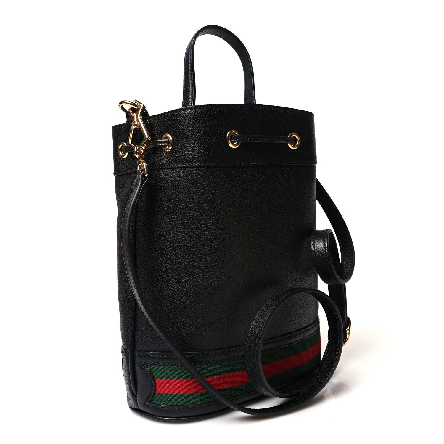 Gucci Glazed Textured Calfskin Web Small Ophidia Bucket Bag Black 3 of 11