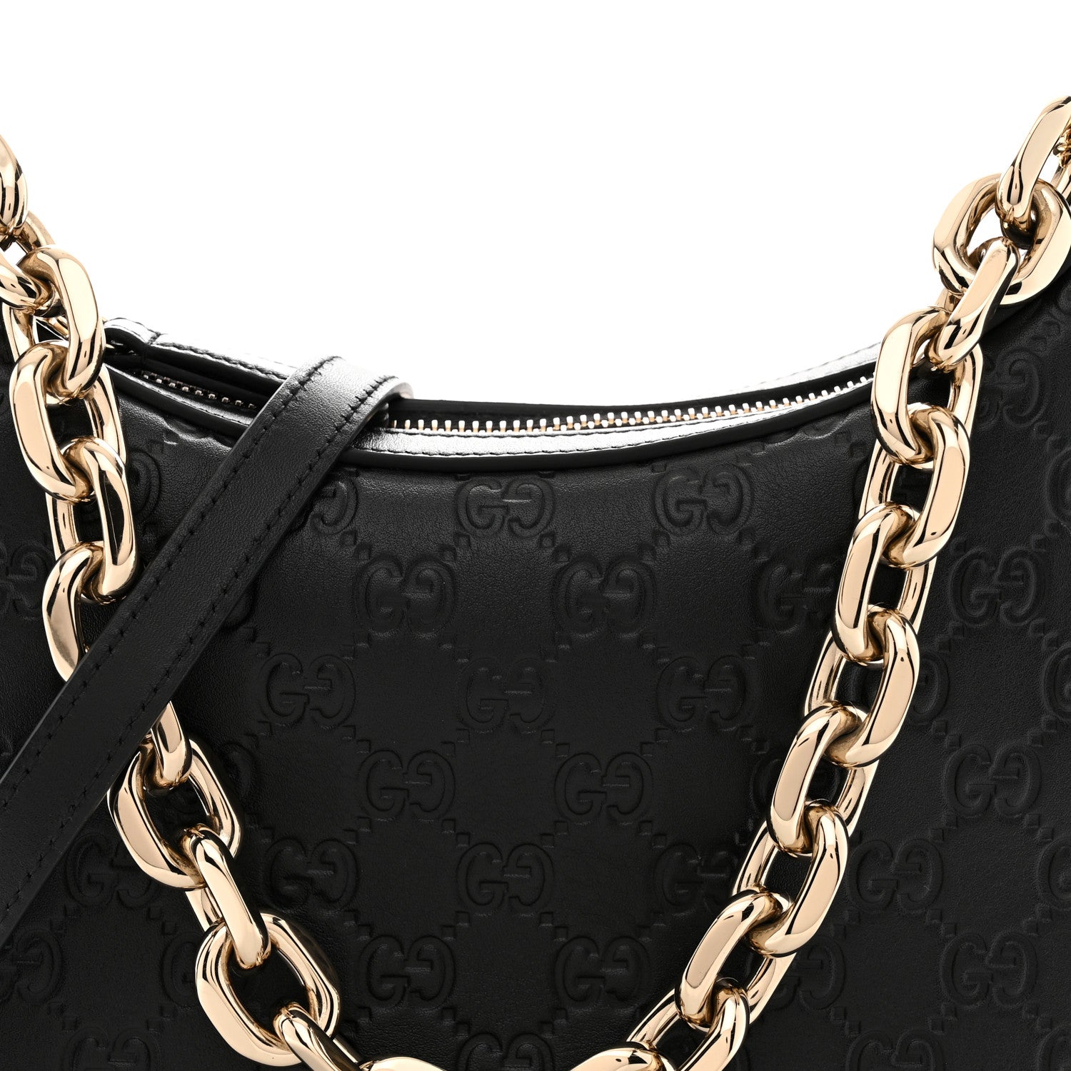 Gucci GG Grainy Calfskin Emblem Small Half Moon Shoulder Black 8 of 11
