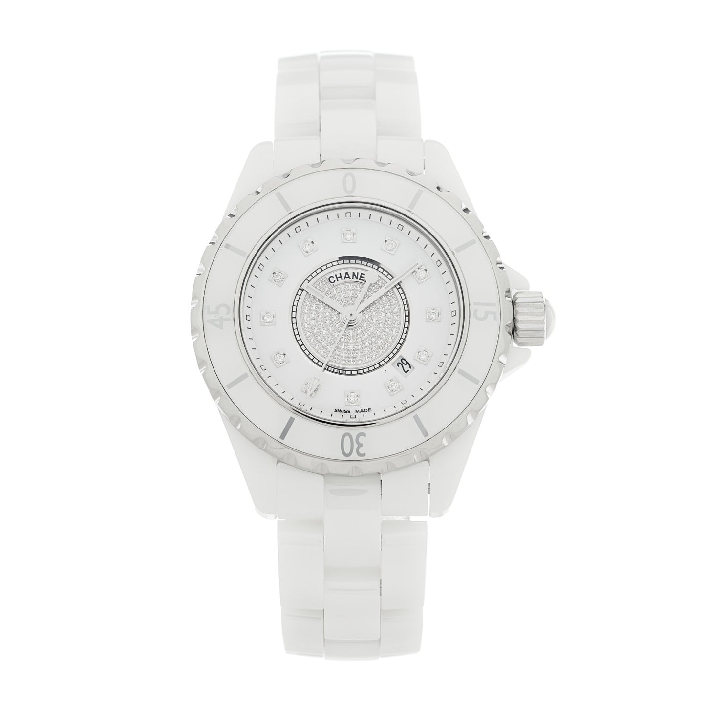 Stainless Steel Ceramic Diamond Dial 33mm J12 Quartz Watch White
