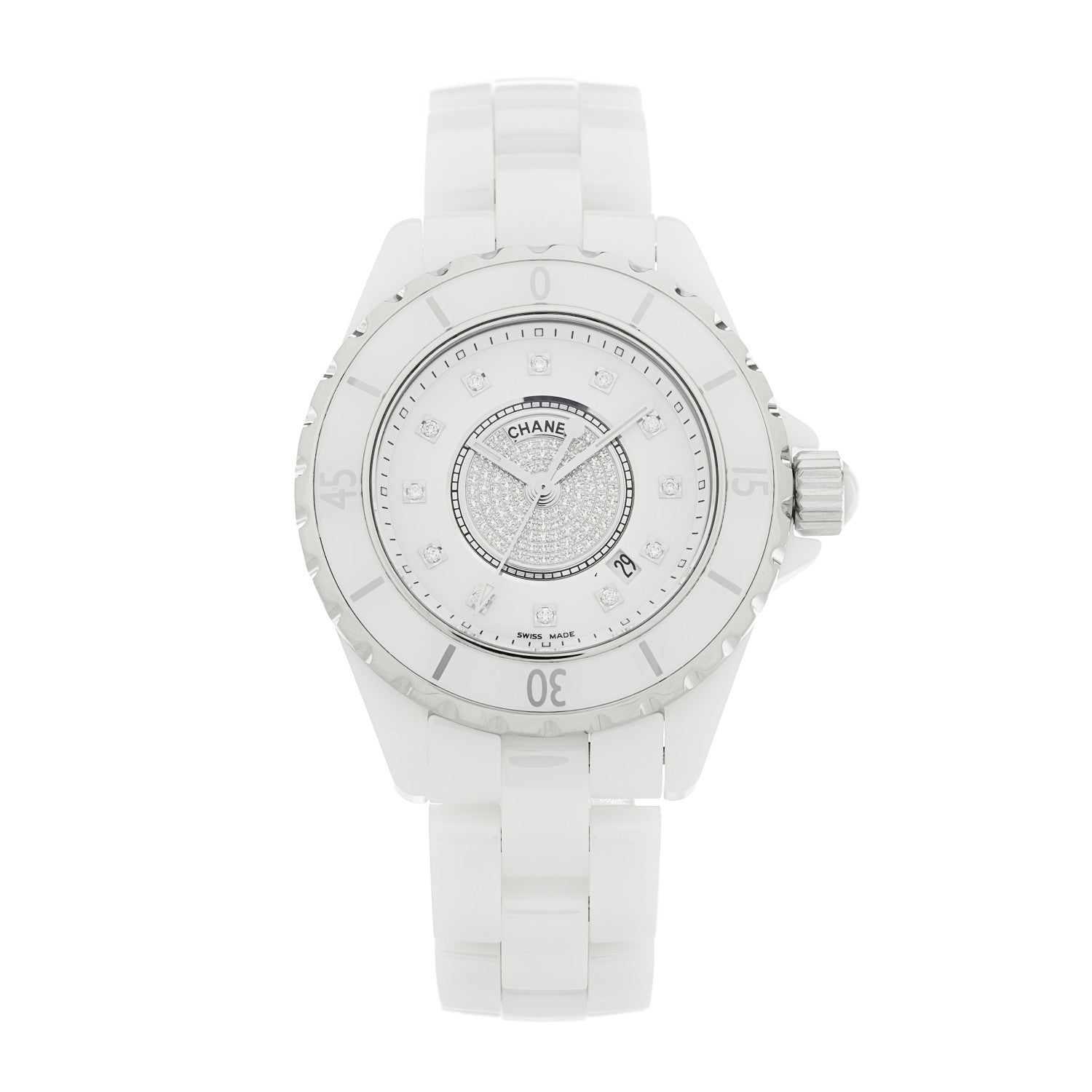 Chanel Stainless Steel Ceramic Diamond Dial 33mm J12 Quartz Watch White 1 of 4