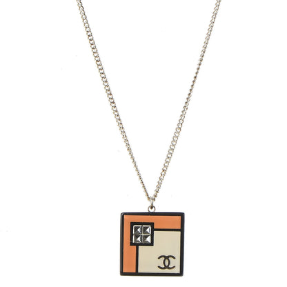 Chanel Resin Crystal Geometric Square Necklace White Black Orange 1 of 9