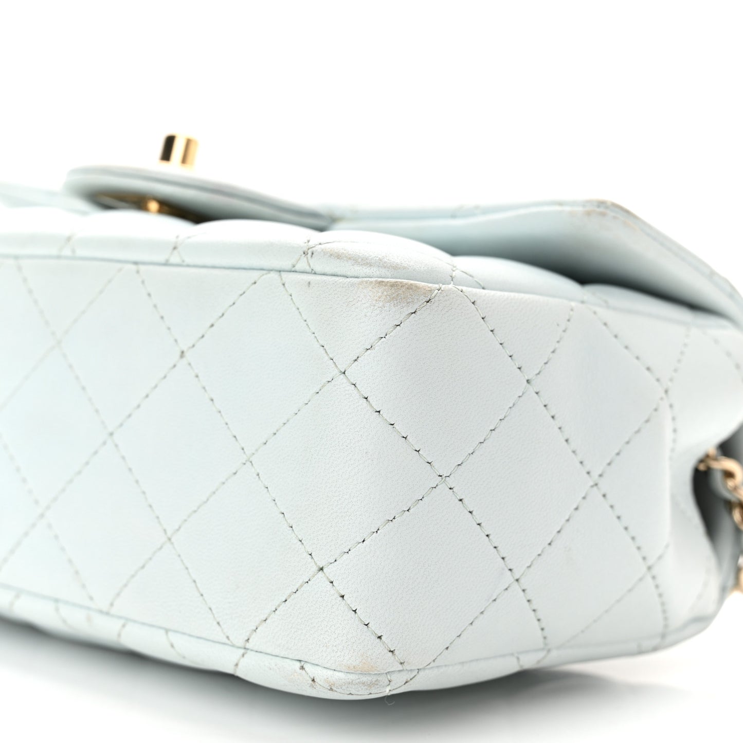Lambskin Quilted Mini Top Handle Rectangular Flap Light Blue
