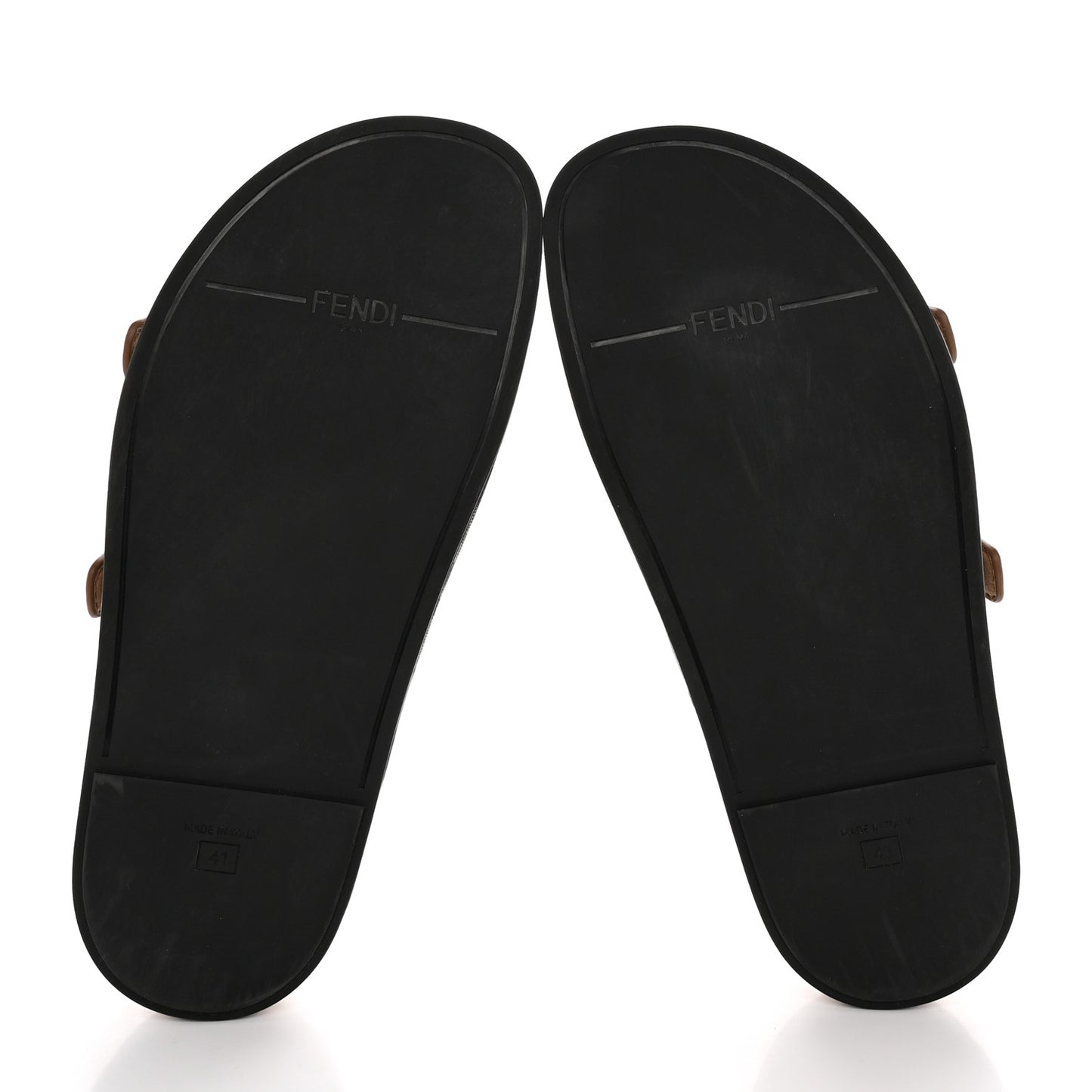 Fabric Jacquard Nappa FF Womens Fendi Feel Buckled Slide Sandals 41 Tobacco Black Miele Scuro