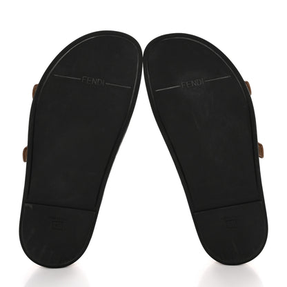 Fendi Fabric Jacquard Nappa FF Womens Fendi Feel Buckled Slide Sandals 41 Tobacco Black Miele Scuro 5 of 10