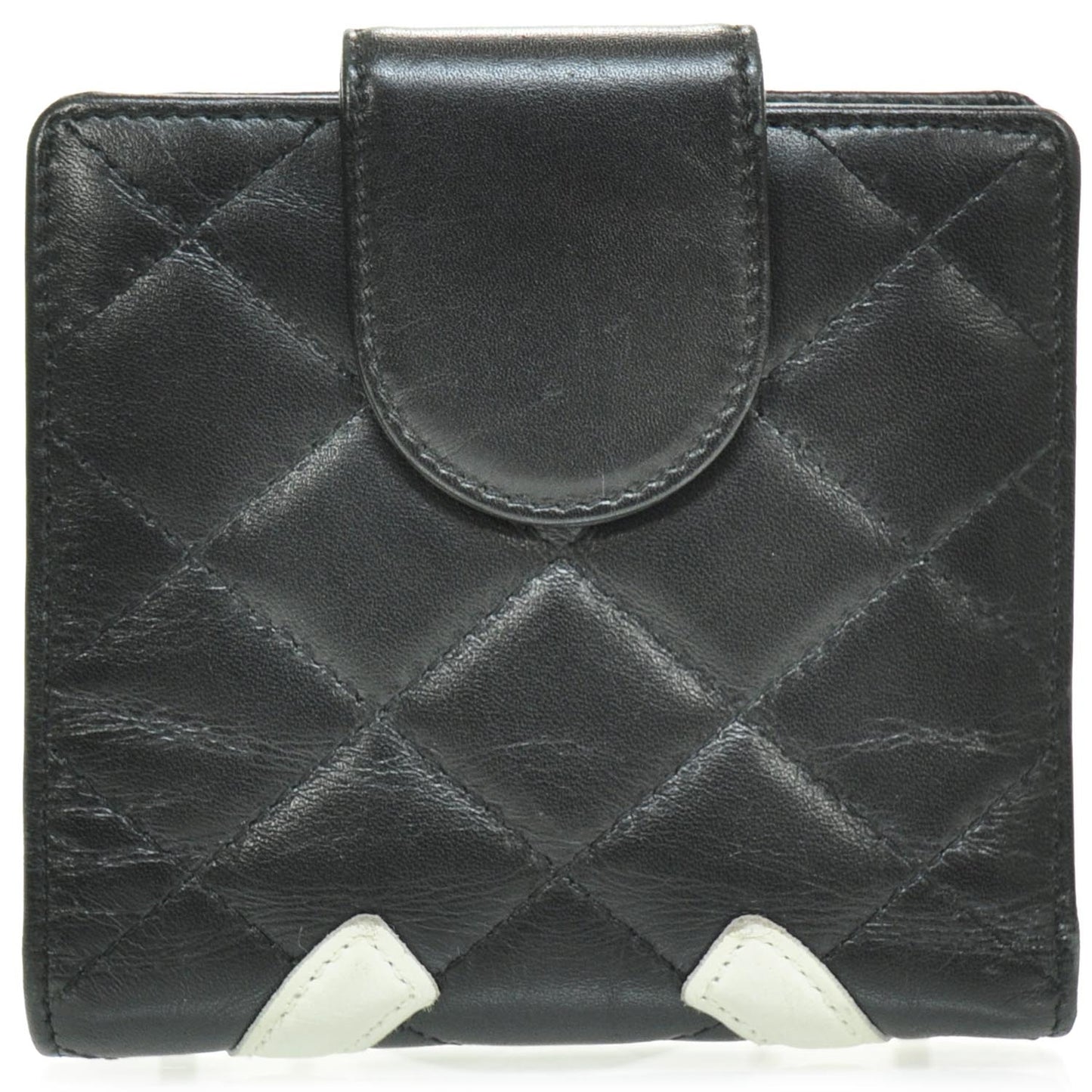 Calfskin Quilted Cambon Bi-Fold Wallet Black White