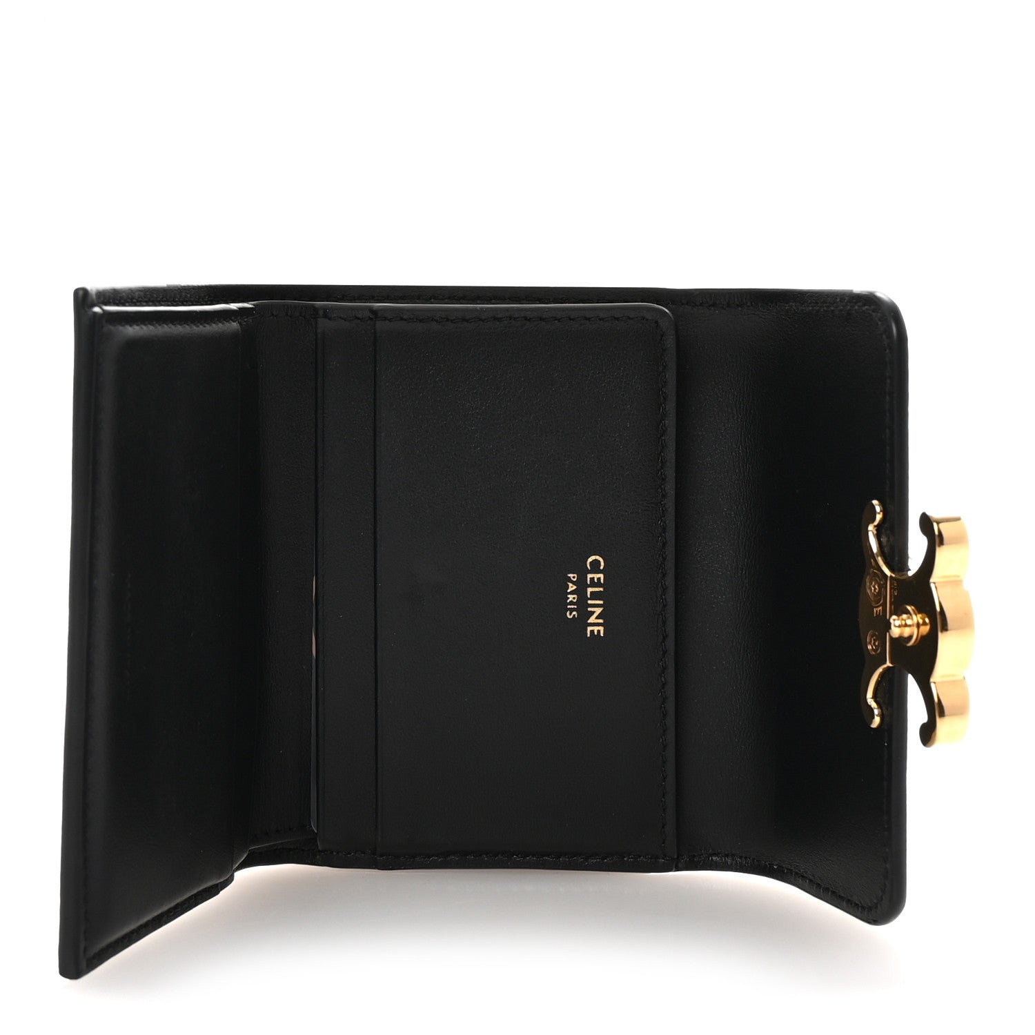 Celine Shiny Calfskin Compact Triomphe Wallet With Coin Purse Black 5 of 8